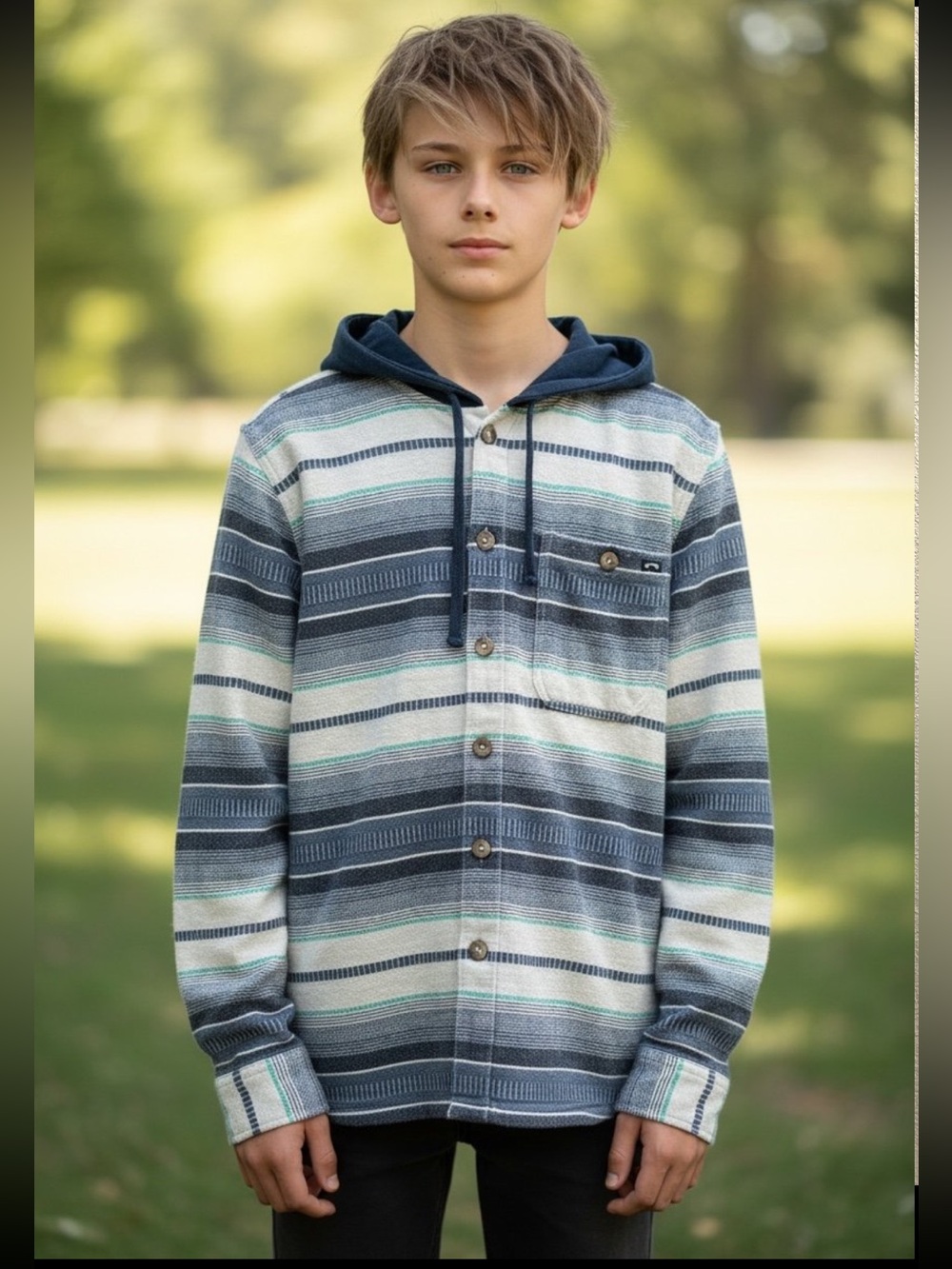 Billabong Baja Stripe Hooded Button Up Shirt Jacket Size Small Surf Skater